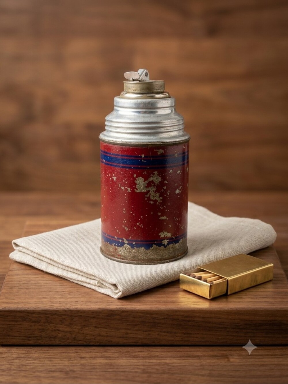 Vintage J.C. Higgins Half-Pint Thermos No. 7375 | Red & Blue Metal